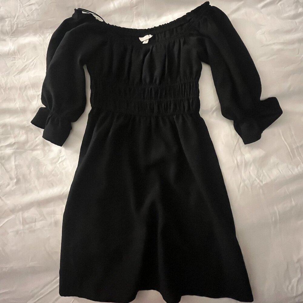 XS H&M Black Mini Dress with Ruffled Sleeves